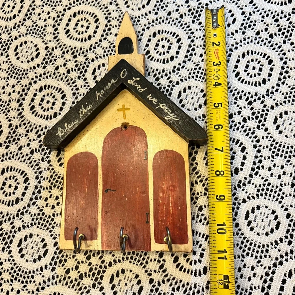 Vintage Hand Painted Wooden Church Key Hook | Cottage Faith Grandma